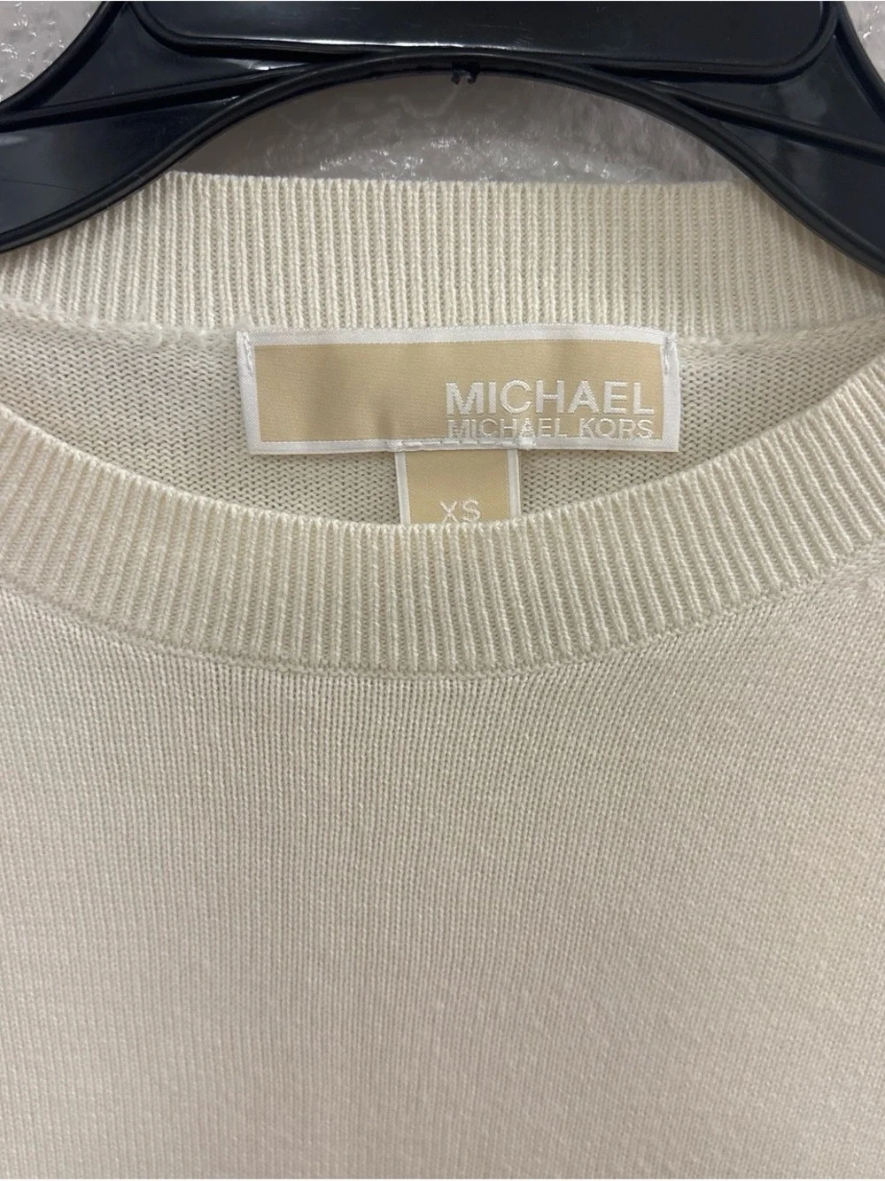 Michael Kors Cream Crewneck Sweater with Gold Grommet Accents